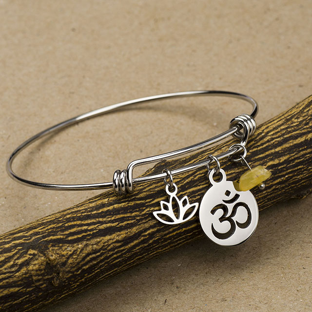 Lotusblüten-Charm, erweiterbarer Edelstahl-Chakra-Stein, Yoga-Armbänder, spiritueller Schmuck 