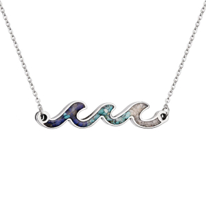 Türkisfarbene Edelstein-Halskette, Ozeanwellen-Bar-Anhänger für Frauen und Mädchen, Surfer-Strand-Schmuck 