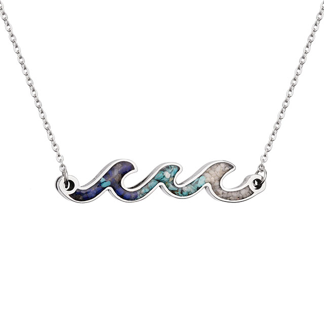 Türkisfarbene Edelstein-Halskette, Ozeanwellen-Bar-Anhänger für Frauen und Mädchen, Surfer-Strand-Schmuck 