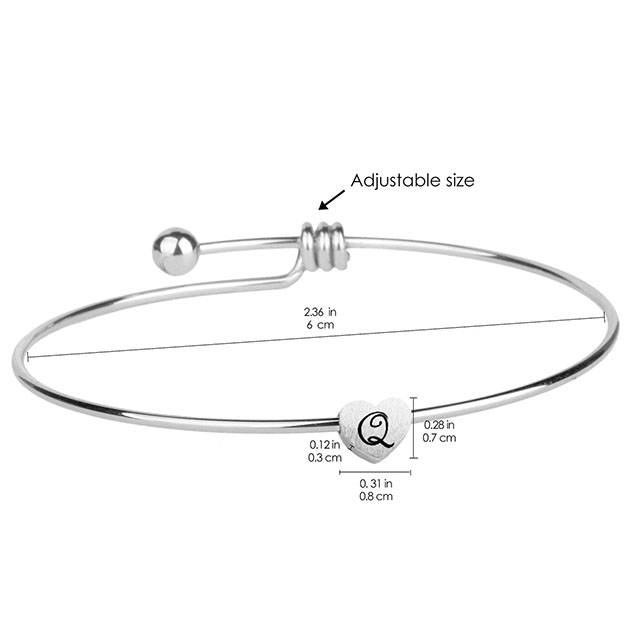 Armreif mit Initialen-Herz-Charm, versilbert, Alphabet-Buchstabe AZ, zierliche Armbänder mit 26 Buchstaben, Herz-Anfangsarmband, erweiterbare Armreifen, personalisiertes Schmuckgeschenk