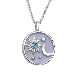 Sonne- und Mond-Halskette mit Geburtsstein für Frauen, versilbert, zierliche Münz-Halskette, strukturierter Sonnen-Halbmond-Medaillon-Anhänger, Münz-Halsketten für Frauen und Mädchen, Geburtstags-Schmuckgeschenk