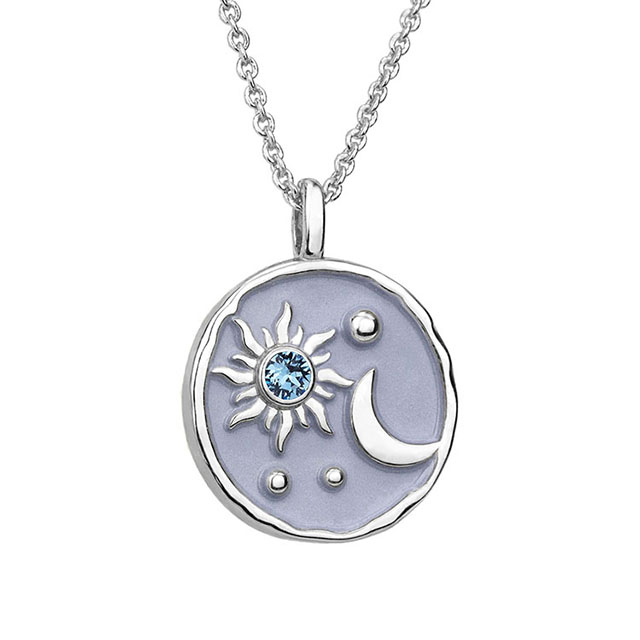 Sonne- und Mond-Halskette mit Geburtsstein für Frauen, versilbert, zierliche Münz-Halskette, strukturierter Sonnen-Halbmond-Medaillon-Anhänger, Münz-Halsketten für Frauen und Mädchen, Geburtstags-Schmuckgeschenk