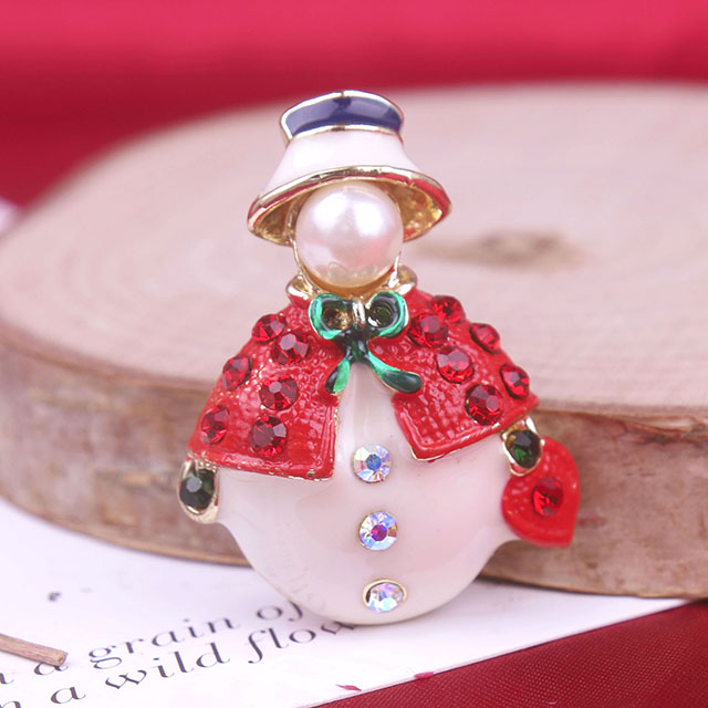 Weihnachts-Schneemann-Brosche für Damen und Mädchen, Kristall-Strass-Perlen-Emaille-Weihnachtsbroschen und Anstecknadeln, niedliche modische Broschennadeln, Weihnachtsschmuck, Party, Urlaubsgeschenke