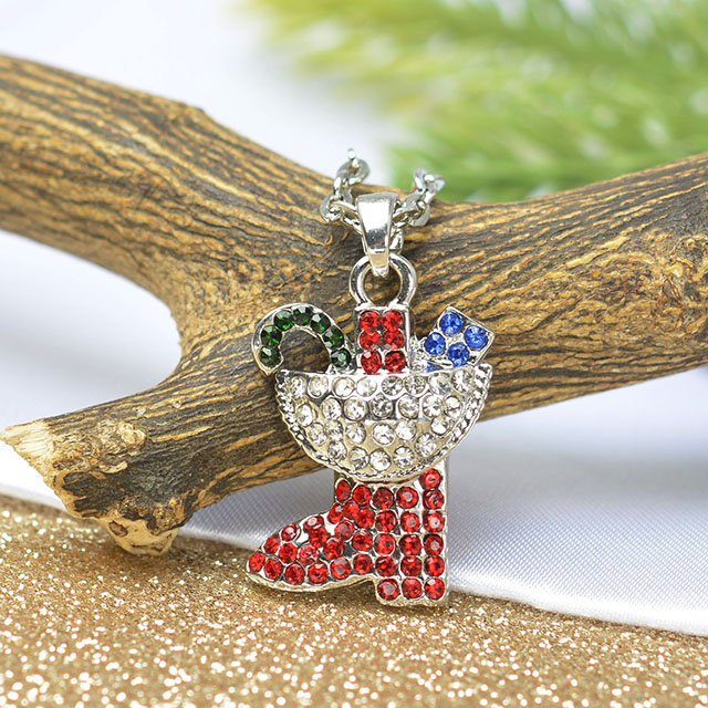 Großhandelskristallrhinestone-nette kleine Weihnachtsmann-Weihnachtsbaum-Engel-Halskette 