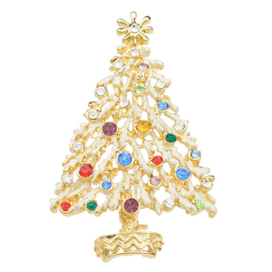 Weihnachtsbaum-Brosche, Kristall-Strass-Emaille-Perlenbrosche