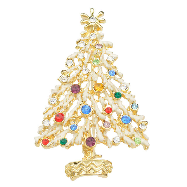 Weihnachtsbaum-Brosche, Kristall-Strass-Emaille-Perlenbrosche
