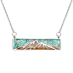 Edelstein-Berg-Halskette für Damen, türkisfarbene Trommelsplitter-Anhänger-Halskette, zierliche Bergkette-Bar-Halsketten