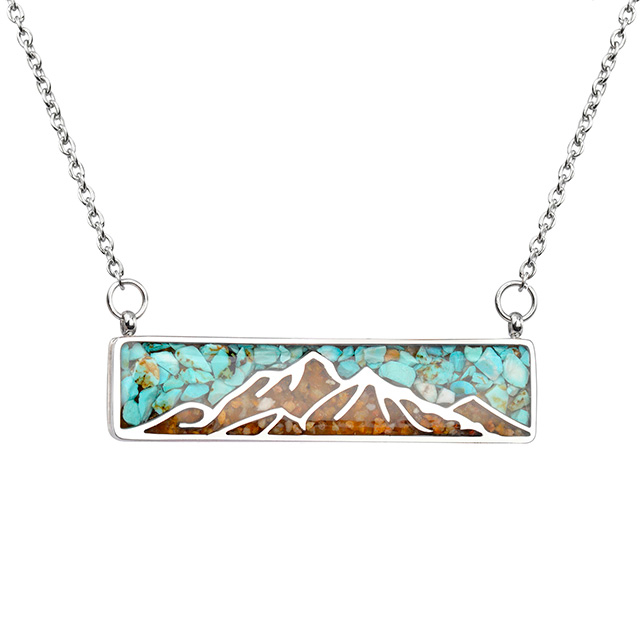 Edelstein-Berg-Halskette für Damen, türkisfarbene Trommelsplitter-Anhänger-Halskette, zierliche Bergkette-Bar-Halsketten