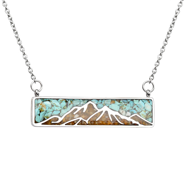 Edelstein-Berg-Halskette für Damen, türkisfarbene Trommelsplitter-Anhänger-Halskette, zierliche Bergkette-Bar-Halsketten