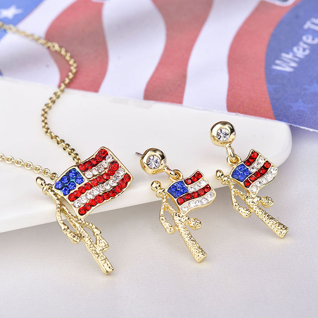 Amerikanische Flagge Sterne Streifen Anhänger Kette Halskette USA Flagge Ohrringe Set 