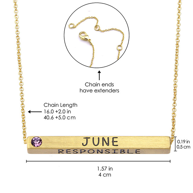 Geburtsmonats-Halskette aus echtem Mattgold mit 4-seitigem horizontalem Balkenanhänger und Geburtsstein 