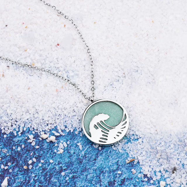 Edelstein-Wellen-Halskette für Frauen, Perlmutt-Türkis-Anhänger-Halskette, zierliche Kreis-Ozean-Wellen-Halsketten für Frauen, Mädchen, Surfer, Strand, Schmuck, Geschenke