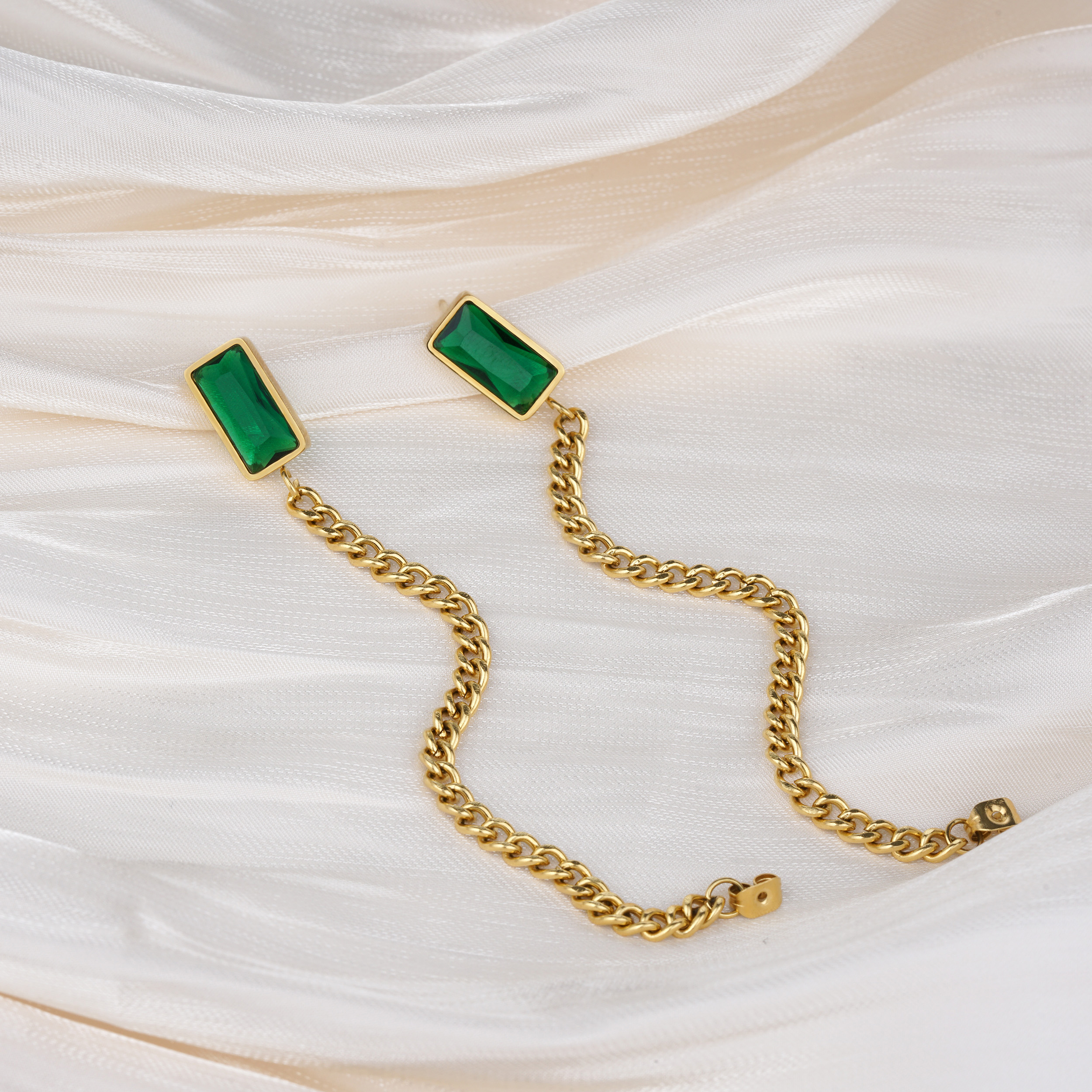 Retro-Edelstahlschmuck, 18 Karat vergoldete Gliederkette, Jade-Ohrring-Fabriklieferant 