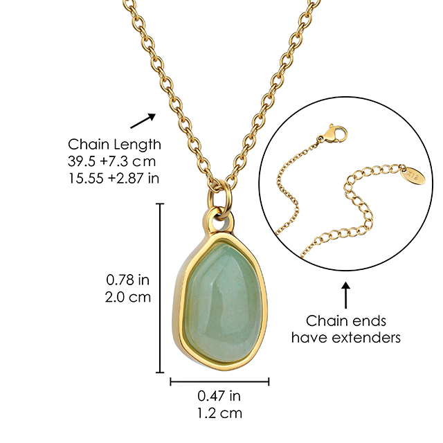18 Karat vergoldete, individuelle Halskette aus Edelstahl mit Naturstein und ovalem Anhänger