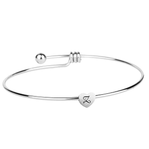 Armreif mit Initialen-Herz-Charm, versilbert, Alphabet-Buchstabe AZ, zierliche Armbänder mit 26 Buchstaben, Herz-Anfangsarmband, erweiterbare Armreifen, personalisiertes Schmuckgeschenk
