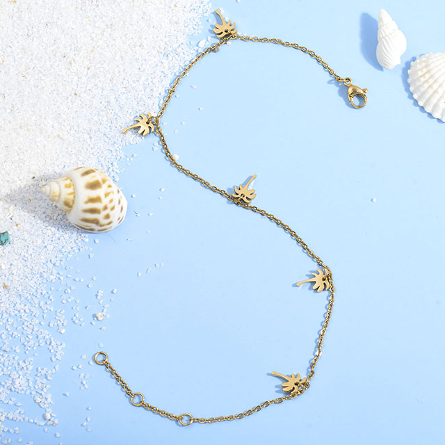 Palmen-Fußkettchen für Damen, versilbert, vergoldet, Strand-Knöchelarmbänder, Palmen-Charm-Fußkettchen, verstellbarer Boho-Sommer-Fußschmuck 