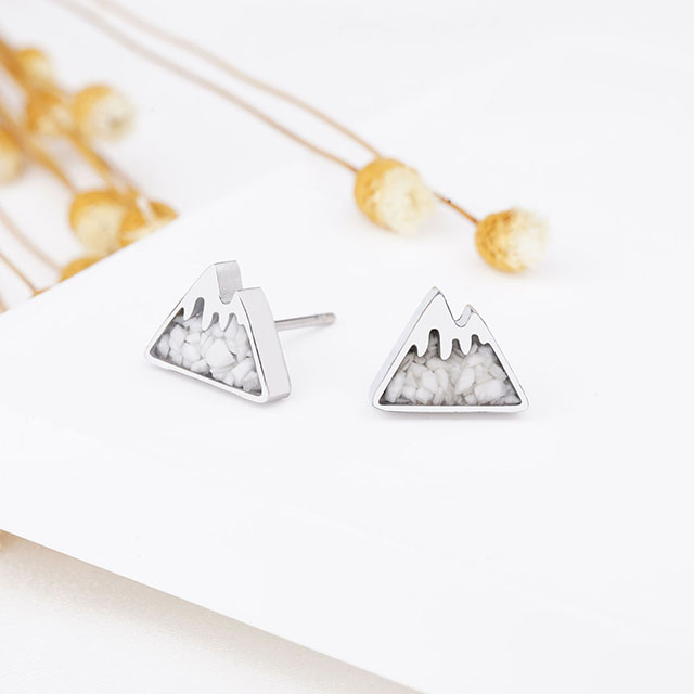 Berg-Ohrstecker für Damen, kleine, mit getrommelten Edelsteinsplittern gefüllte Bergketten-Ohrringe, Edelstahl, Schneeberg-Ohrstecker für Mädchen, Schmuck, Geschenk 