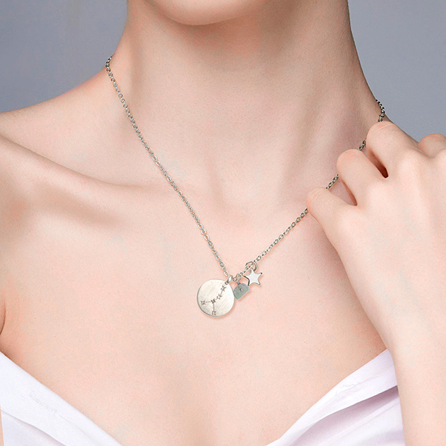Sternzeichen-Halskette für Frauen, versilbert, zierliche Sternbild-Stern-Halsketten-Anhänger-Charms, silberne runde Scheibe, Sternzeichen-Halsketten für Frauen und Mädchen, Astrologie-Halskette, Schmuck, Geschenk 