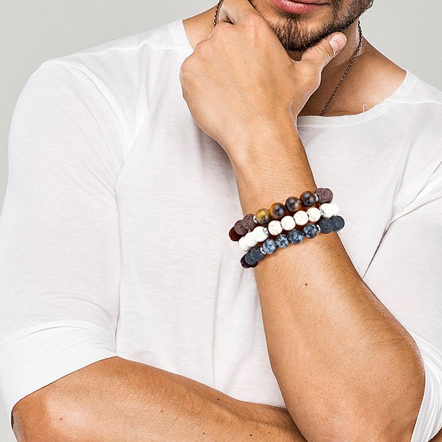 Aromatherapie-Armband mit ätherischen Ölen, Tigerauge, türkisfarbener Lavastein, Perlenarmband für Männer und Frauen 