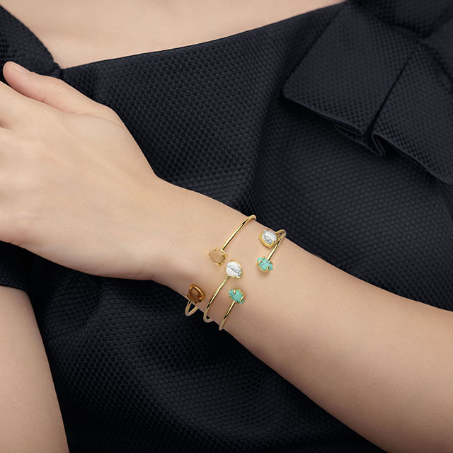 Offenes Manschettenarmband, Edelstein-Charm, Katzenauge-Stein, Rosenquarz-Armband, verstellbarer, stapelbarer Armreif