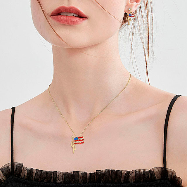 Amerikanische Flagge Sterne Streifen Anhänger Kette Halskette USA Flagge Ohrringe Set 