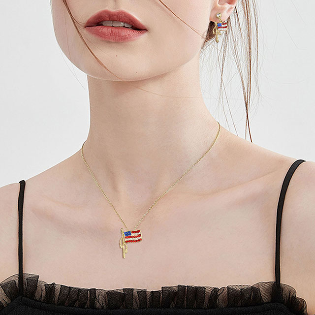 Amerikanische Flagge Sterne Streifen Anhänger Kette Halskette USA Flagge Ohrringe Set 
