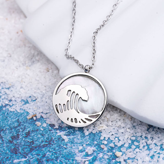Edelstein-Wellen-Halskette für Frauen, Perlmutt-Türkis-Anhänger-Halskette, zierliche Kreis-Ozean-Wellen-Halsketten für Frauen, Mädchen, Surfer, Strand, Schmuck, Geschenke