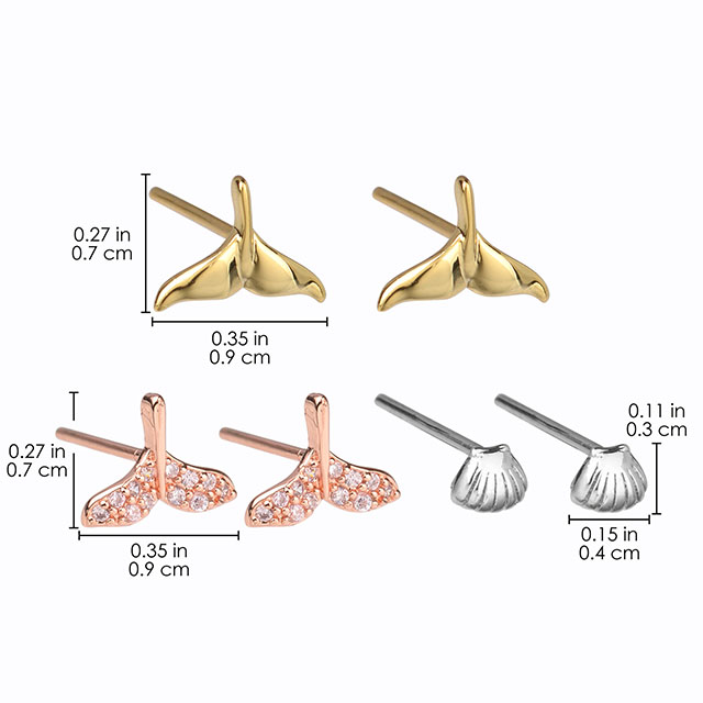 3 Paar Strand-Ohrstecker für Damen, Ohrstecker aus 925er Sterlingsilber