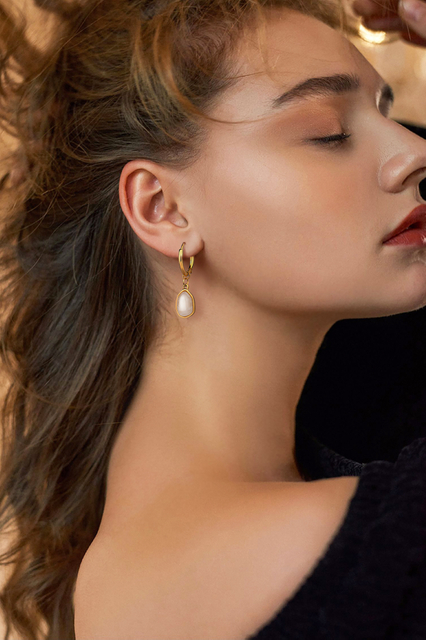 Kundenspezifischer ovaler Anhänger-Ohrring aus Naturstein aus Edelstahl