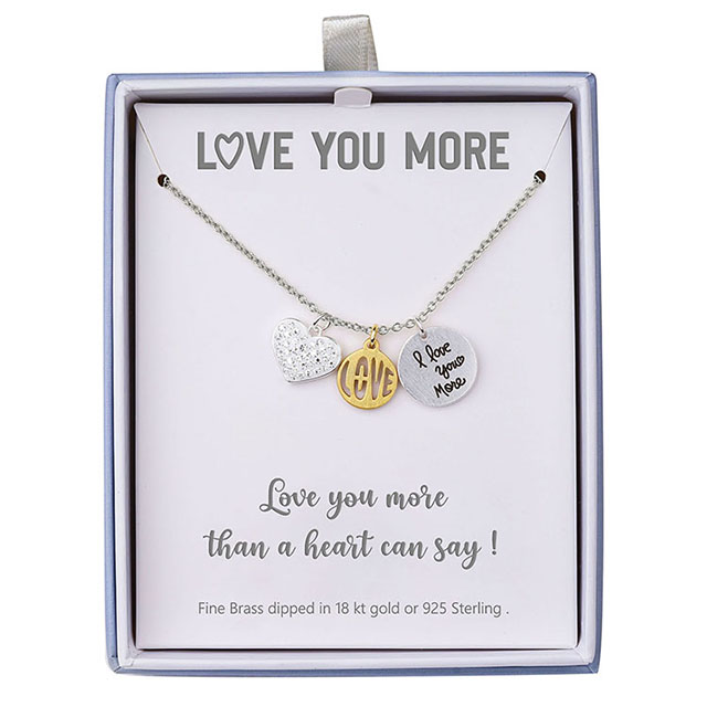 „I Love You More“-Halsketten für Mädchen – zierliche Charm-Halskette mit Liebesherz-Anhänger und kubischem Zirkonia