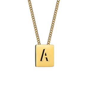Großbuchstaben A-Z Edelstahlkette für Damen, Halskette mit quadratischem Anhänger und Anfangsbuchstaben