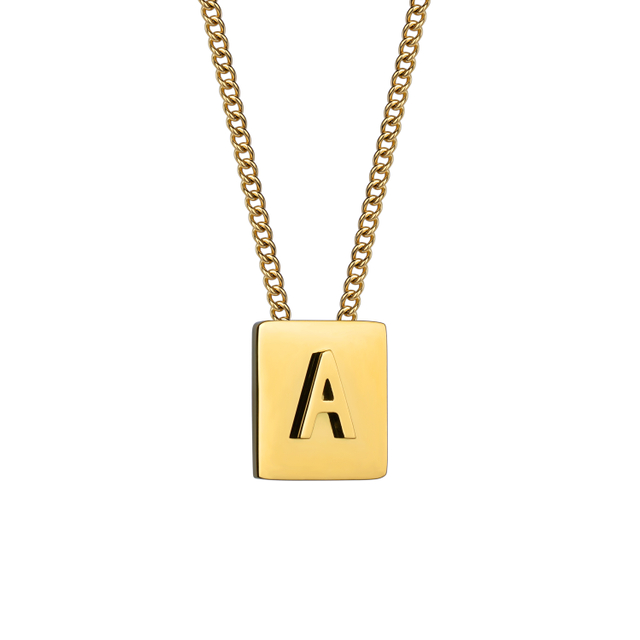 Großbuchstaben A-Z Edelstahlkette für Damen, Halskette mit quadratischem Anhänger und Anfangsbuchstaben