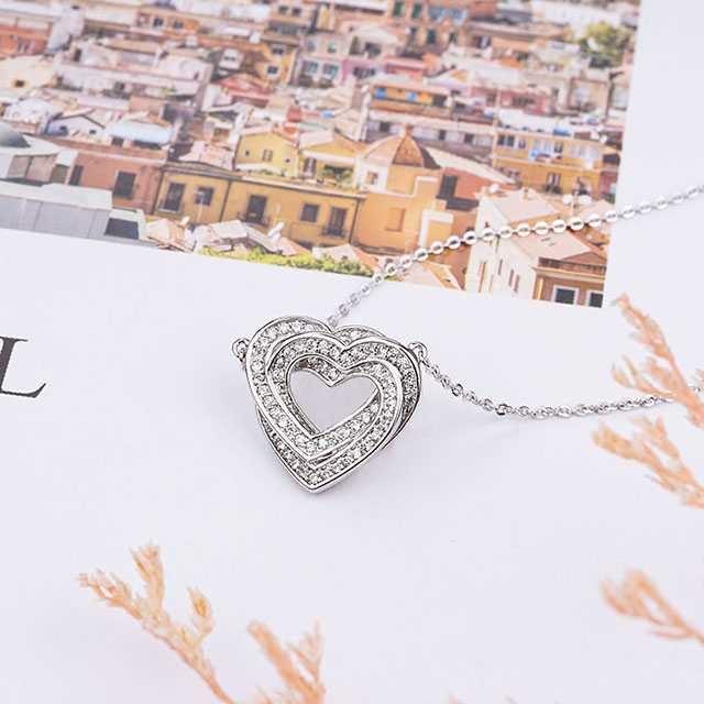 Großhandel zierliche Kristallschmuck-Zirkon-Mehrschicht-Herz-Halskette
