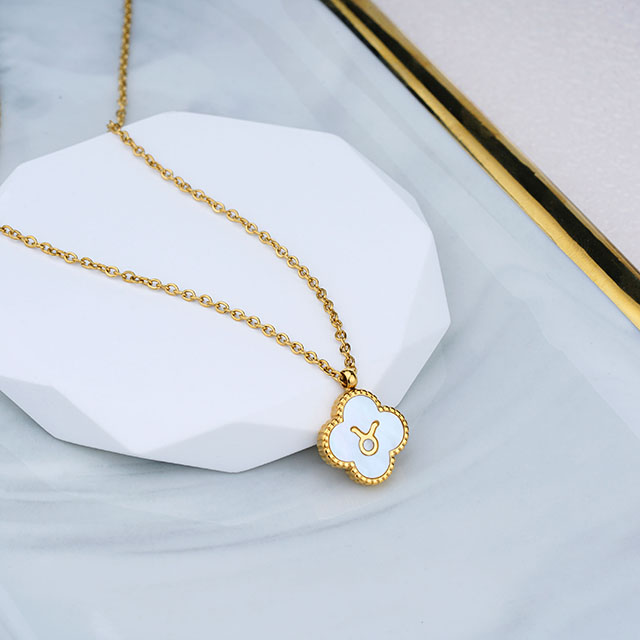 Edelstahl Halskette 12 Sternbilder Damen 18k Gold Vierblättriges Kleeblatt Halskette