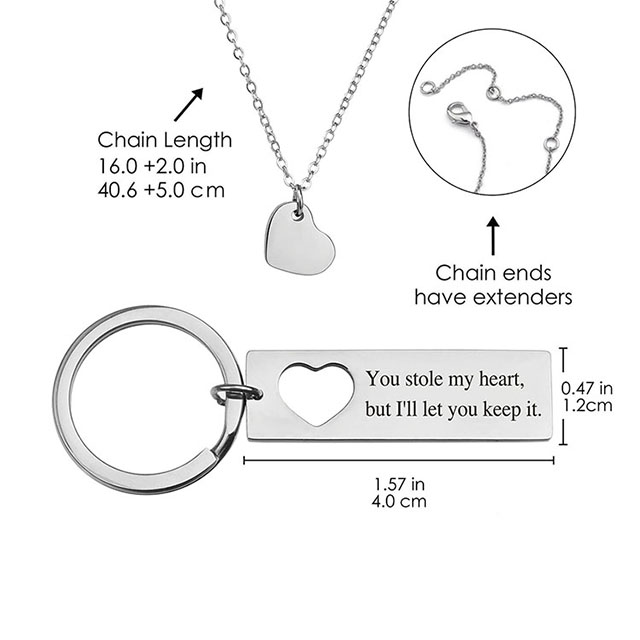 Passen Sie den gravierten Schmuck aus Edelstahl mit passendem Herz-Schlüsselanhänger und Liebes-Freundschafts-Halskette an