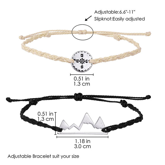 Bergarmband Kompass Verschneite Bergkette Verstellbare Schnurarmbänder 
