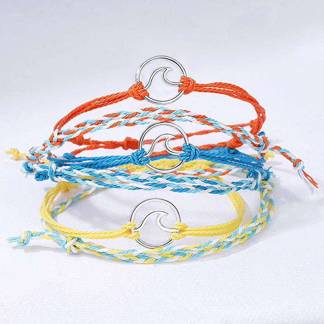 Individuell verstellbares Paar-Freundschafts-Wellen-Charm-Armband aus gewebtem Stoff