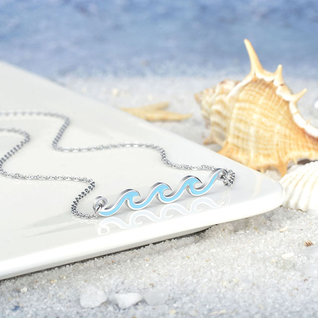 Wellen-Halskette, vergoldet, versilbert, Meereswellen-Halskette, zierliche Strand-Halsketten für Frauen, Teenager, Mädchen, Surfer-Schmuck, Geschenke, Boho-Sommer-Halskette