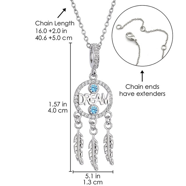 Geburtsstein-Traumfänger-Halskette für Frauen, versilbert, zierliche Zirkonia-Halskette, Feder-Anhänger, Traumfänger-Halsketten für Frauen und Mädchen, Geburtstagsschmuck, Geschenke