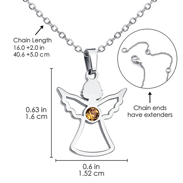 Geburtsstein-Engel-Halskette für Frauen, Edelstahl-Engelsflügel-Halskettenanhänger, niedliche Kristall-Schutzengel-Halsketten für Frauen und Mädchen, Geburtsstein-Halskette, Schmuck, Geburtstagsgeschenke 