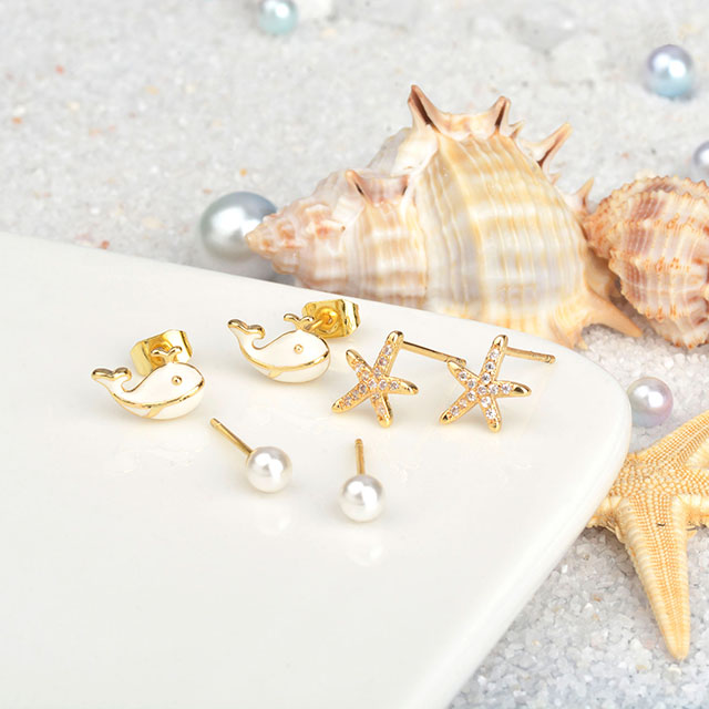 3 Paar Strand-Ohrstecker-Set für Damen, hypoallergene Zirkonia-Ohrringe, Meeresohrringe, Hawaii-Urlaub, Sommer-Ohrringe für Damen und Mädchen