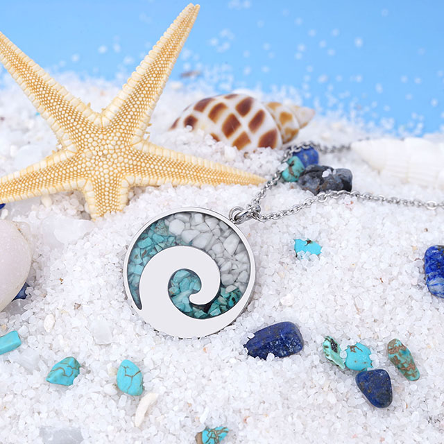 Türkisfarbene Edelstein-Halskette, Ozeanwellen-Bar-Anhänger für Frauen und Mädchen, Surfer, Strand, Schmuck, Geschenke