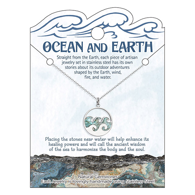 Türkisfarbene Edelstein-Halskette, Ozeanwellen-Bar-Anhänger für Frauen und Mädchen, Surfer, Strand, Schmuck, Geschenke