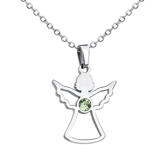 Geburtsstein-Engel-Halskette für Frauen, Edelstahl-Engelsflügel-Halskettenanhänger, niedliche Kristall-Schutzengel-Halsketten für Frauen und Mädchen, Geburtsstein-Halskette, Schmuck, Geburtstagsgeschenke 