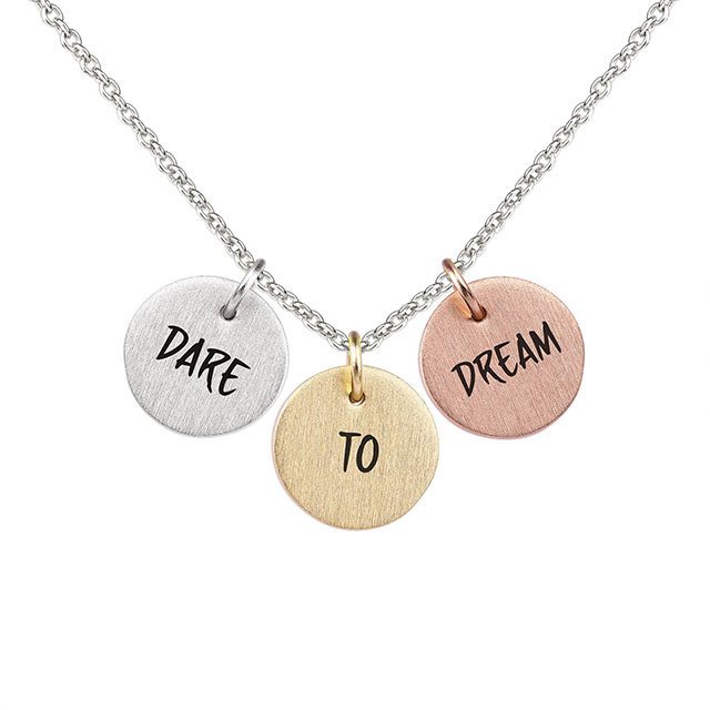 Inspirierende Scheiben-Halskette, goldversilbert, zierliche Halsketten mit personalisierten Zitaten, gravierte Scheiben-Anhänger-Halskette, Ermutigungsschmuck, Geschenk 