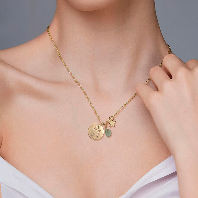 Sternzeichen-Halskette für Frauen, vergoldet, zierliche Sternbild-Stern-Halsketten-Anhänger-Charms, goldene runde Scheibe, Sternzeichen-Halsketten für Frauen und Mädchen, Astrologie-Halskette, Schmuck, Geschenk 