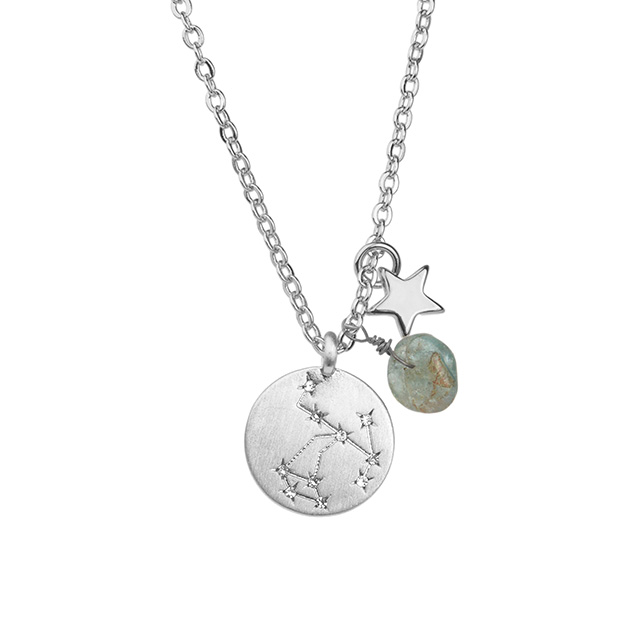 Sternzeichen-Halskette für Frauen, versilbert, zierliche Sternbild-Stern-Halsketten-Anhänger-Charms, silberne runde Scheibe, Sternzeichen-Halsketten für Frauen und Mädchen, Astrologie-Halskette, Schmuck, Geschenk 