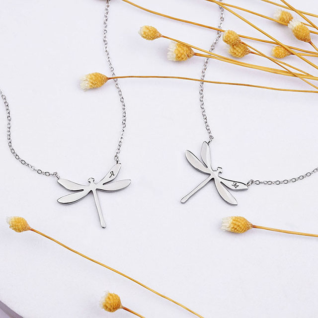 Zierliche Initialen-Libellen-Halskette für Frauen, Edelstahl-Libellen-Anhänger, Buchstaben- und Namensketten, personalisierte Initialen-Halskette, Libellen-Schmuck, Geschenke für Frauen und Mädchen