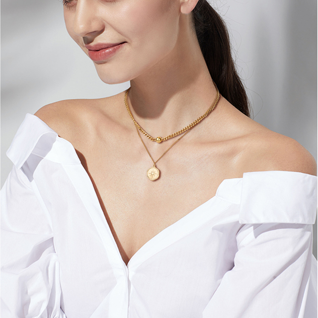 Doppelschichtige Edelstahl-Stern-Himmlische-Münzen-Anhänger-Halskette