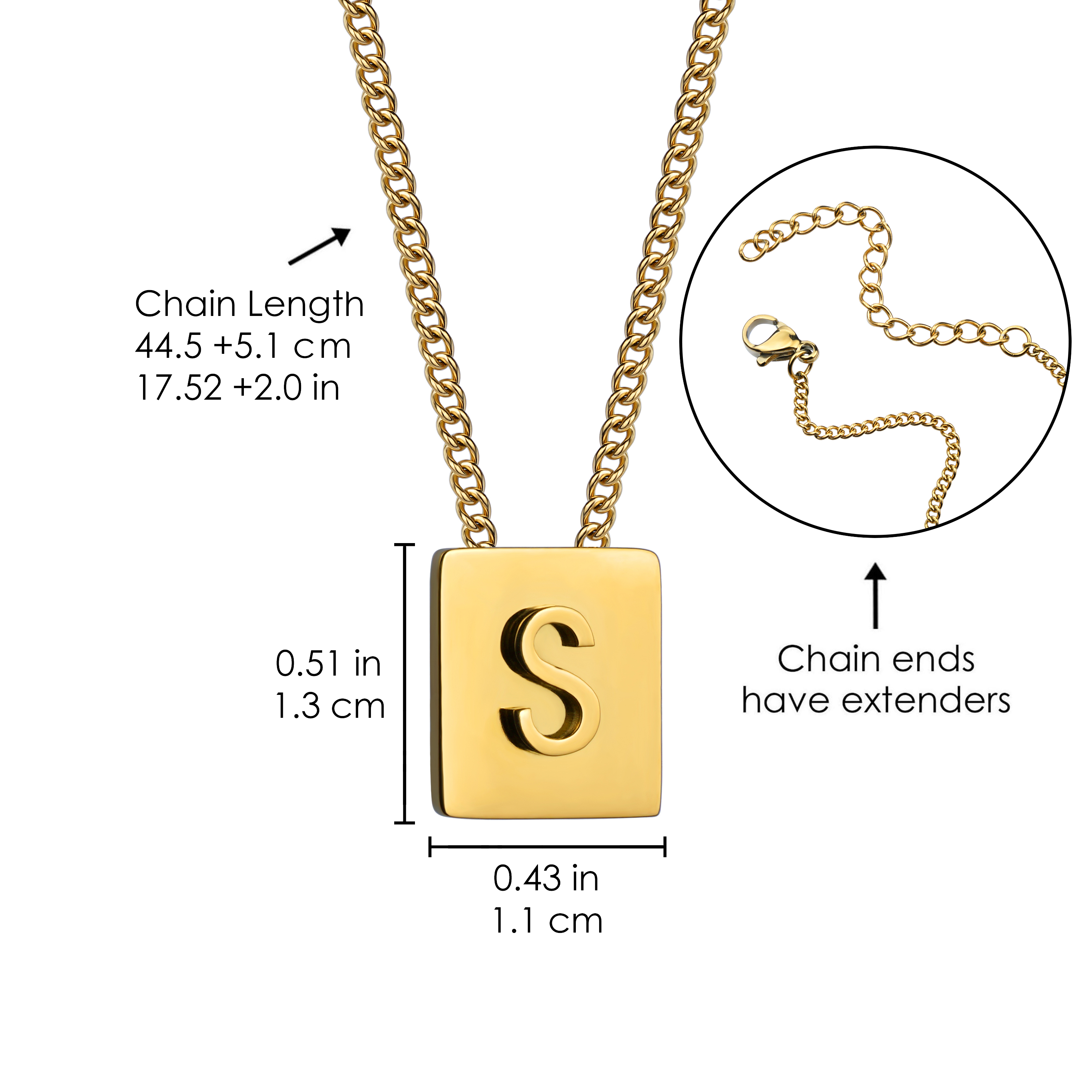 Großbuchstaben A-Z Edelstahlkette für Damen, Halskette mit quadratischem Anhänger und Anfangsbuchstaben